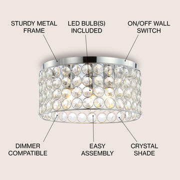 Ellen 15" Crystal/Metal LED Flush Mount - JONATHAN Y